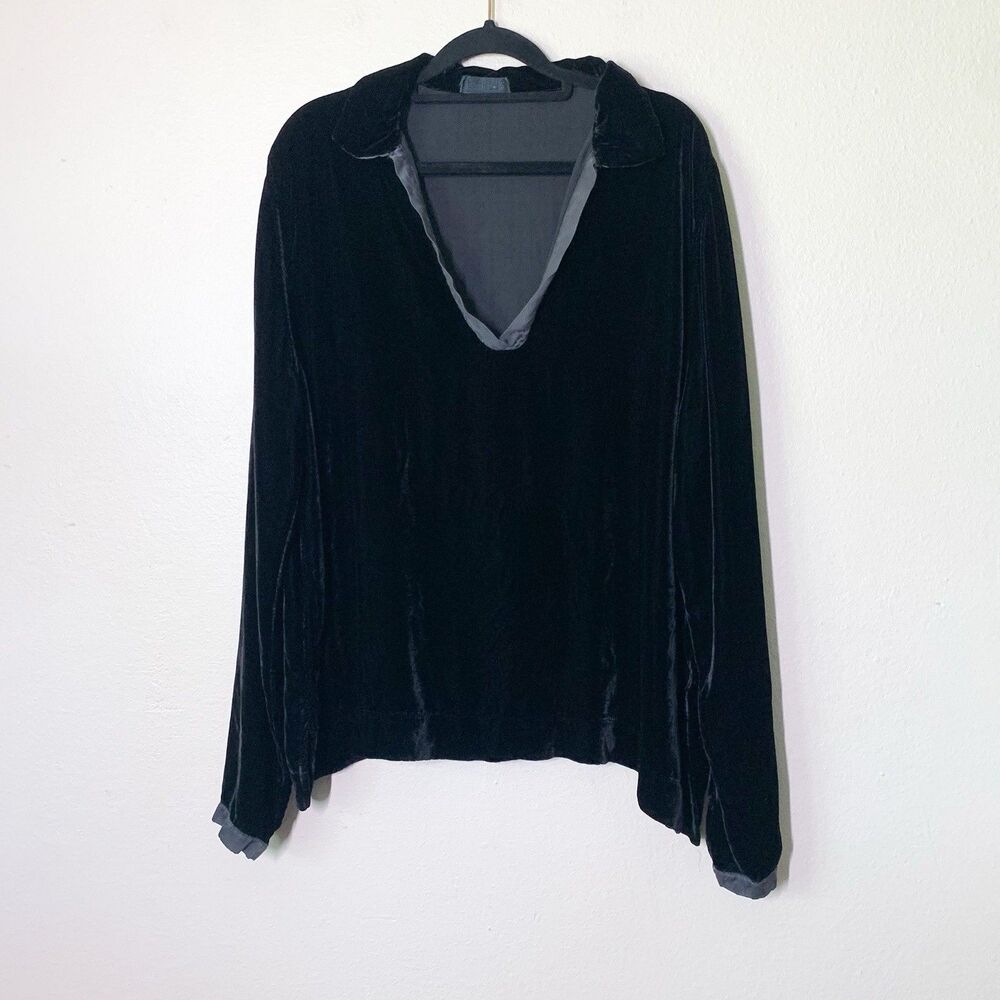 CP Shades Black Velvet Tunic Top XL V-Neck Long Sleeve V-Neck Blouse